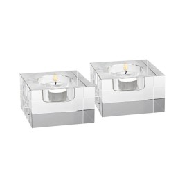 World Faith Elegant and Modern Handcrafted Optical Crystal Candle Holders - Set of 2