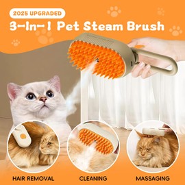 Steam Pet Brush Pro,3-in-1 Pet Steam Brush for Massage, Shedding and Cleaning, Grooming Massage Comb for Dogs and Cats, USB Rechargeable (Brown)