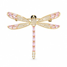 Dragonfly Brooch For Women, Pink & Clear Crystal Gold Tone Lapel Pin