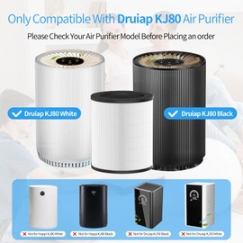 4 Pack KJ80 Replacement Filter Compatible with Druiap KJ80 Air Purifier AF3080, 3-in-1 Filtration System H13 True HEPA, Activated Carbon and Pre-filter 360° Rotating (Not for KJ150&Happi KJ80)