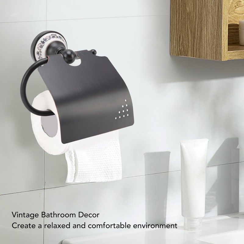 Paper Towel Dispenser Dark Bronze Blue and White Porcelain Wall