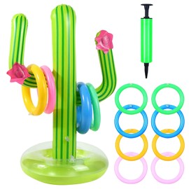 EDLMKM Inflatable Cactus Ring Toss Game Set, Hawaiian Party Decorations, Pool Party Decorations, 1 Pcs Inflatable Cactus 8 Pcs Rings 1 Pcs Air Pump, for Pool Toys