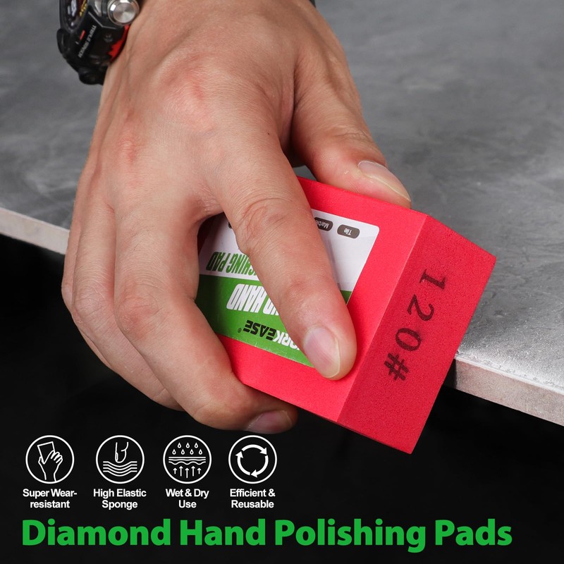WORKEASE Diamond Hand Polishing Pads, 4PCS Diamond Sanding Block 60/120/240/400