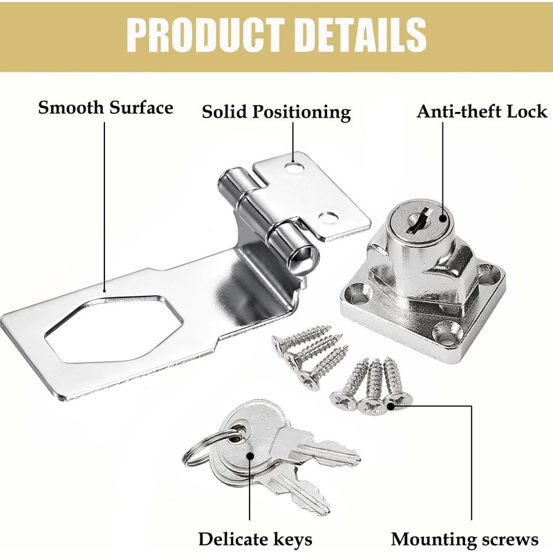 Litensh 4 Inch Right Angle Hasp Lock with Key Alike,