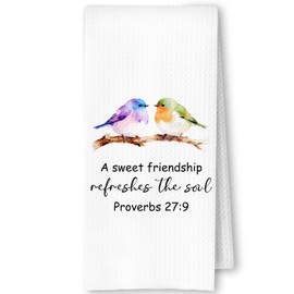 SkipTiger Christian Bird Kitchen Towels, Christian Friend Gifts Dish Tea Towels for Kitchen, a Sweet Friendship Refreshes The Soul Bible Verse Decorative Hand Towel for Bathroom, 16x24 Inch