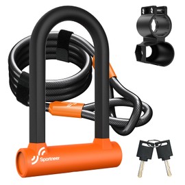 Sportneer Bike U Lock - Heavy Duty Anti Theft Bike Lock with 5ft Security Steel Cable - 17mm Shackle Bicycle U-Locks with Keys & Sturdy Mounting Bracket for Road, Mountain, Electric Bike - Orange