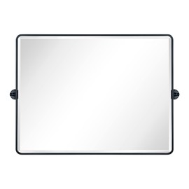 TEHOME 40x30'' Pivot Bathroom Vanity Mirror Large Matt Black Metal Framed Rectangle Tilting Beveled Vanity Mirrors for Wall, Horizontal Hanging