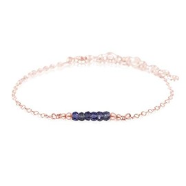 Tiny Sparkling Iolite Faceted Bead Bar Bracelet in 14k Rose Gold Fill