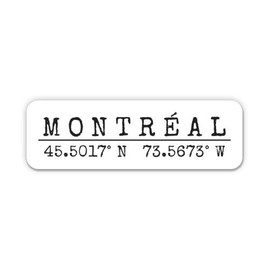 Squiddy Montreal Canada - City Coordinates Travel Luggage Vinyl Sticker Decal - for Phone, Laptop, Water Bottle (3" Wide)