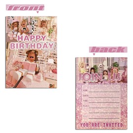 16pcs Video Game Birthday Party Invitations,Video Game Birthday Party supplies, Birthday Invitation Cards for Girls