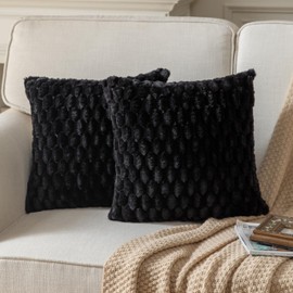 Joyouth Pack of 2 Super Soft Throw Pillow Covers 20x20 Inch Faux Fur Plush Pillowcase Luxury Cozy Fluffy Decorative Cushion Cover for Sofa Couch Bed Livingroom Black