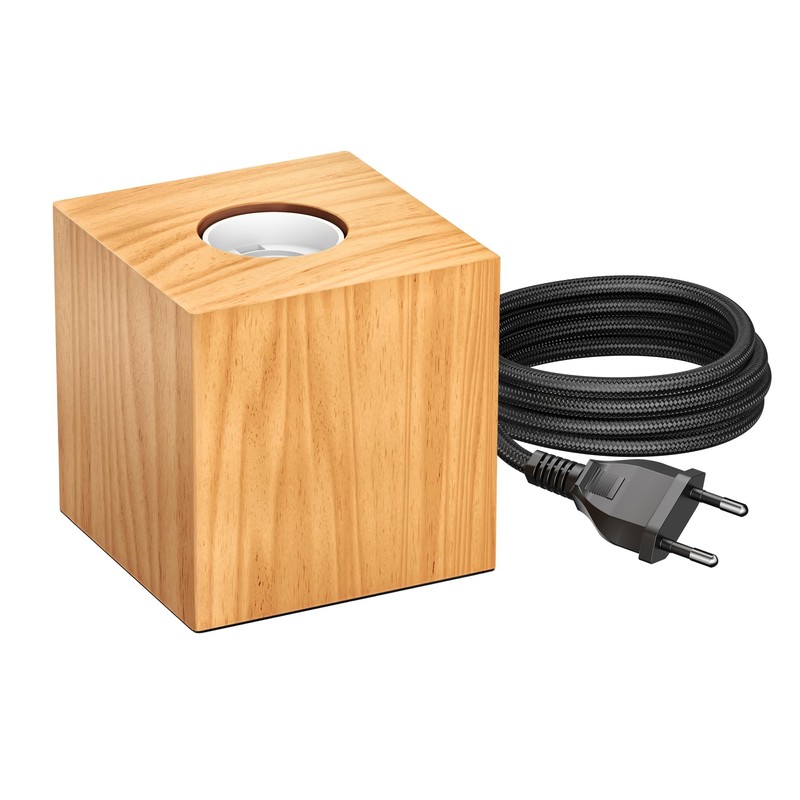 ledscom.de Hito Table Lamp, Switch, USB, Real Wood (Rubber Tree),