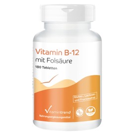 Vitamin B12 with Folic Acid - 500μg Vitamin B12 & 100μg Folic Acid - 180 Tablets for 6 Months - Vegan - High Dose | Vitamin Trend®