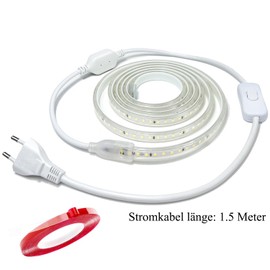 Q.Laomi LED Strip 5 m, Super Bright LED Strip 220 V 230 V Direct Connection, Waterproof IP65 Strip with Switch, 6000 K Light Strip for Kitchen, Bathroom, Workbench, LED Strip Cool White