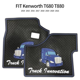 FV KW T680 T880 Floor Mat Set Rubber Black & Blue fits with Cargo Liner 2014 2015 2016 2017 2018 2019 2020 2021 Truck Models Front Set for Standard Transmission (FT609)