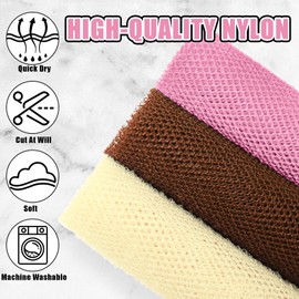 3-Pack Enlarged African Net Sponge | 2-in-1 Body & Back Scrubber | Nylon Exfoliating Shower Sponge - Deep Clean Dead Skin, Oil & Dirt - 3 Colours (Brown/Cream/Pink)