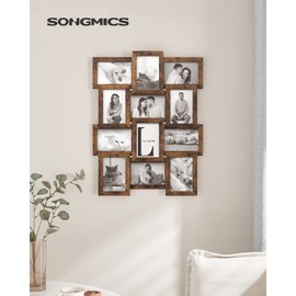 SONGMICS Collage Picture Frames, 4x6 for Wall Decor Set of 12, Multi Family Photo for Gallery Decor, Hanging Display, Assembly Required, Rustic Brown