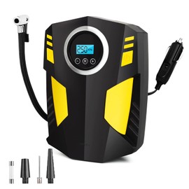 NetHong CUIFULI 12V Portable Car Tyre Inflator, Electric Air Pump, Digital Air Compressor, Automotive Tyre Inflator with LED Light, 4 Nozzles, Extra Fuse