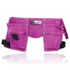 SPARES2GO Gardening Tool Belt Pink Double Leather 11 Pouch Purple