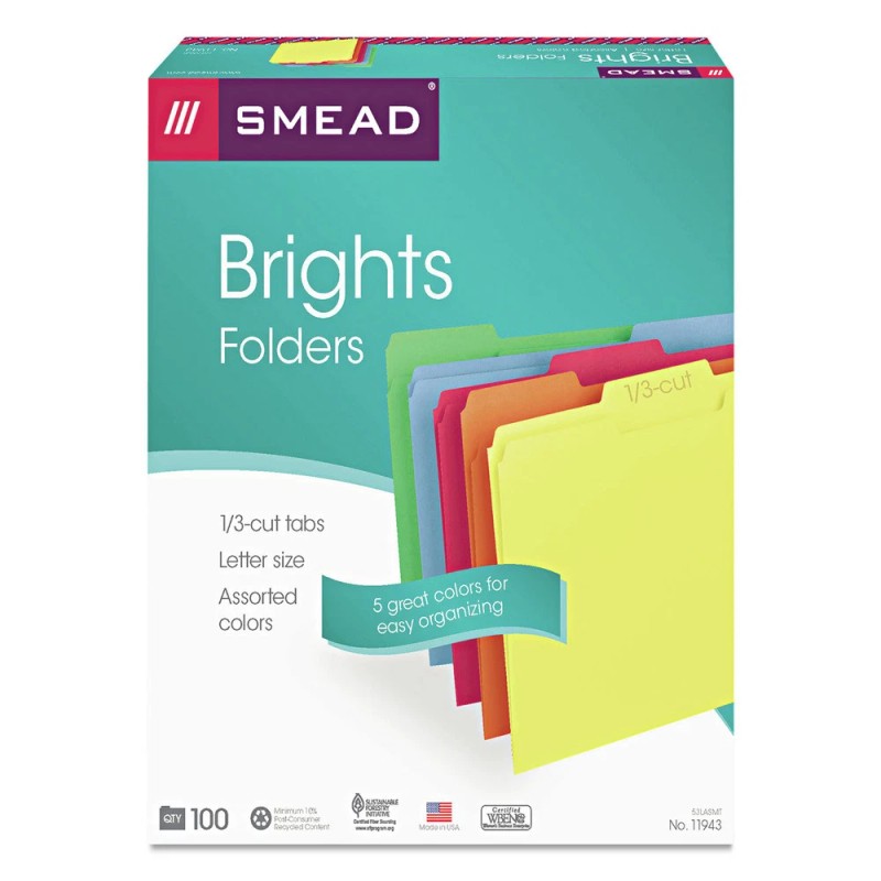 Smead 11943 1/3-Cut Tabs 0.75 in. Expansion File Folder -