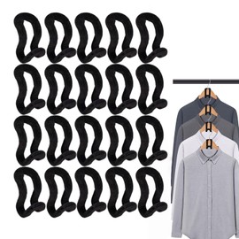 Heyumybit 20 PCS Clothes Hanger Connector,Velvet Flocked Connectors,Mini Flocking Hanger Hooks,Non-Slip Clothes Rack Cascading Velvet Clips for Closet Black