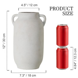 Large Flower Vase Home Decor - 12 inch Tall Ceramic Farmhouse White Rustic Table Vases with Handle Living Room Decoration Decorative Modern Vintage for Floor Kitchen Shelf Coffee Dining Desk Fireplace