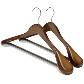 HOUSE DAY Wood Suit Hangers for Men, Smooth Wide Shoulder Wooden Hanger with Non Slip Pant Holder, Wide Hangers for Suits, Coats, Jackets, Heavy Wide Clothes Hanger 2 Pack, Walnut