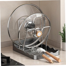 Soporte para tapa de olla, estante doble para tapa de olla con bandeja goteo extraíble, mientras cocina, cuchara y soporte para cucharas, palillos, encimera, estufa