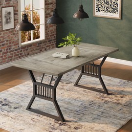 GarveeHome 70.8 Inch Dining Table 4-6 Person, Kitchen Table with Heavy Duty Metal Legs, Farmhouse Wooden Dining Room Table for Kitchen, Living Room