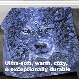 Dawhud Direct Mystic Tree Wolf Fleece Blanket for Bed, 50" x 60" Mystic Fleece Throw Blanket for Women, Men and Kids - Super Soft Plush Wolf Blanket Throw Plush Blanket Wolf Gifts