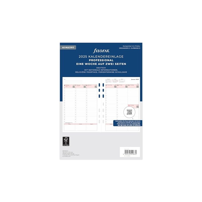 Filofax A5 Professional 1 Week on 2 Pages (German) 2025