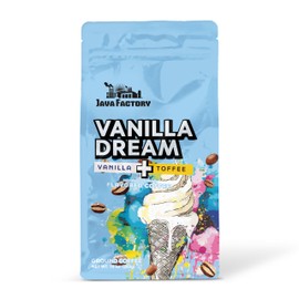 Java Factory Vanilla Dream Flavored Ground Coffee Bag – Vanilla and Butter Toffee Brew, Made with 100% Arabica Beans - Flavor Enhanced, 10 Oz