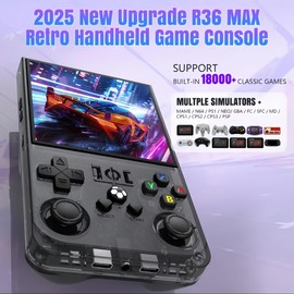 VINEGO VINEGO R36Max Handheld Game Console - Preloaded 21000+ Classic Games, Father's Day Gift for Gamer Dads Video Game Console (128Gb Translucent Red)