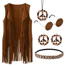 Nivofu Hippie Costume Set, Ladies Disco 70s Outfits, 60s Fancy Dress Women, Fringe Vest Ladies Disco Carnival Outfits
