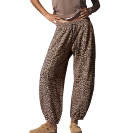 Anoumcy Leopard Pants Women Baggy Sweatpants Casual Fall Winter Cheetah Print Lounge Pants Trousers with Pockets Brwon S
