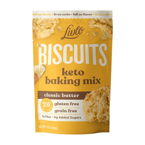 Livlo Keto Biscuit & Bread Mix - Low Carb & Gluten Free Baking Mix - 2g Net Carbs - Fast, Easy and Delicious Keto Friendly Food - 10 Servings - Classic Butter Biscuits
