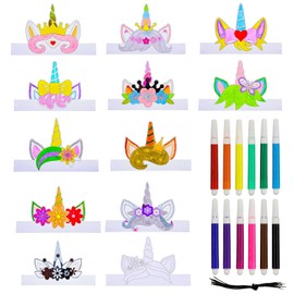 Unicorn Children's Crowns for Colouring, 12 Coloured Pens + 12 Unicorn Mask