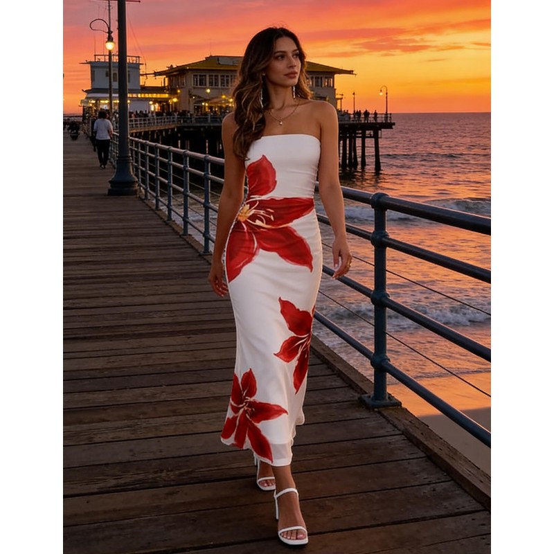 ZESICA Womens Summer Floral Strapless Maxi Dress 2026 Off Shoulder