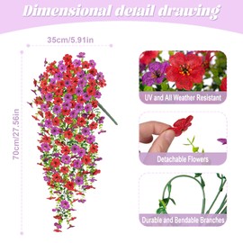 Hrobek Artificial Fake Hanging Plants Flowers for Spring Outdoor Outside Decor, Faux Mums Silk Realistic Flower, 2 Pcs UV Resistant Look Real Plastic Decorations for Porch Home Patio Balcony Yard