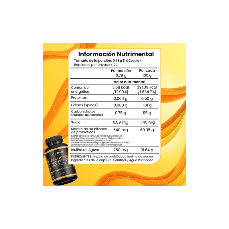 Colágeno Y Probióticos Nuboost 180 120 Cápsulas Digestivo Sin Sabor