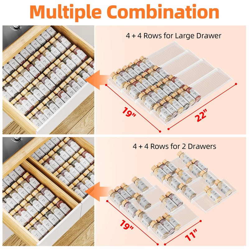 MUDEELA Clear Spice Drawer Organizer, 4 Tier- 2 Set (8