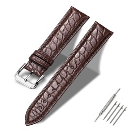 Moran Quick Release Alligator Leather Watch Band Deployment Butterfly Buckle 18mm 19mm 20mm 22mm 24mm Replacement Genuine Crocodile Leather Loop SmartWatch Strap for Men Women