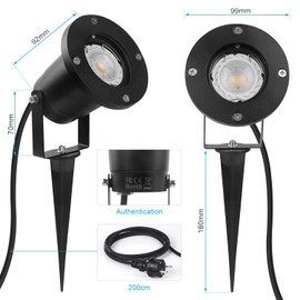 SanGlory LED Spotlight with Ground Spike GU10, 7 W LED Garden Spotlight Warm White Outdoor Lamp Metal Garden Light Lawn Spotlight Outdoor Spotlight IP65 2 m Cable with Plug for Garden, Patio, Paths, Pond