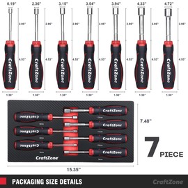 7-Piece Nut Driver Set (Metric) - 5/6/8/9/10/11/12mm with CRV Magnetic Blade Ergonomic Non-Slip Grip EVA Tray Suitable for Furniture Assembly & DIY Projects
