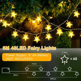 Led Lichterketten Sterne Innen, 6M 40LED Stern Weihnachtsbeleuchtung Außen Batteriebetriebene Lichterkette Innen 8 Modi Wasserdicht Weihnachts Deko Aussen für Garten Weihnachtsbaum Camping,Warmweiß