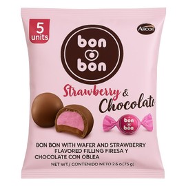 Bon o Bon Original Peanut Cream Filled Chocolate Bonbons - 5 Units Pack - Creamy Peanut Center, Smooth Chocolate Coating, Individually Wrapped Candy, Imported Snack Treat (Strawberry)
