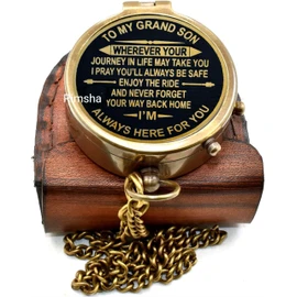 Rimsha Brass Compass Gift for Grandson Engraved Quote, Memory Present to My Grandson Birthday, Baptism, Graduation, Confirmation, Love, Gift idea by Grandpa Grandma