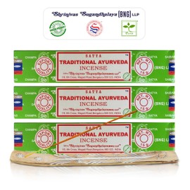 Satya Traditional Ayurveda Incense Sticks, Satya Bng (Bangalore) Insenses 15gmx3 Pack with Raajsee Incense Holder Bundle, Satya Nagchampa Natural Incense