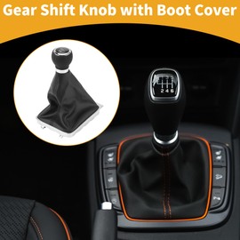 Partuto 5 Speed Manual Gear Shifter Knob with Cover No.3C0711113A - Car Shift Lever Knob - for Volkswagen Passat 2006-2010 Plastic Faux Leather Black - 1 Pc