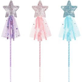 Miss-shop Star Wand Princess Wand 3 Pieces Fairy Wand Glitter Star Wand Performance Fairy Wand for Girls Christmas Costume Props Party Supply (Pink, Purple, Blue)